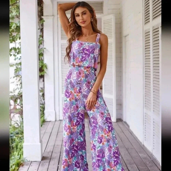 Allover Floral Print Wide Leg Cami Jumpsuit - Picture 5 of 6